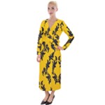 Yellow Regal Filagree Pattern Velvet Maxi Wrap Dress