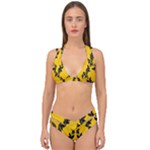 Yellow Regal Filagree Pattern Double Strap Halter Bikini Set