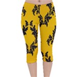 Yellow Regal Filagree Pattern Velvet Capri Leggings 