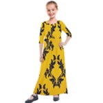 Yellow Regal Filagree Pattern Kids  Quarter Sleeve Maxi Dress