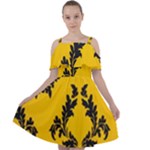 Yellow Regal Filagree Pattern Cut Out Shoulders Chiffon Dress