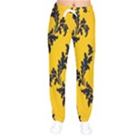 Yellow Regal Filagree Pattern Women Velvet Drawstring Pants