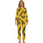 Yellow Regal Filagree Pattern Womens  Long Sleeve Lightweight Pajamas Set