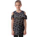 Black And Alien Drawing Motif Pattern Fold Over Open Sleeve Top