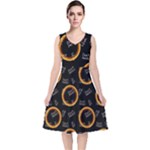 Abstract Pattern Background V-Neck Midi Sleeveless Dress 