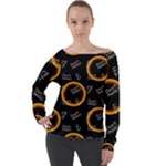Abstract Pattern Background Off Shoulder Long Sleeve Velour Top