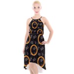 Abstract Pattern Background High-Low Halter Chiffon Dress 