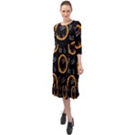 Abstract Pattern Background Ruffle End Midi Chiffon Dress