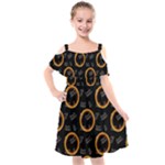 Abstract Pattern Background Kids  Cut Out Shoulders Chiffon Dress
