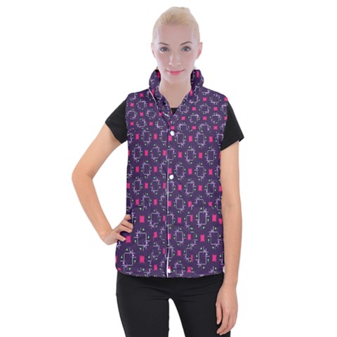 Geometric Pattern Retro Style Women s Button Up Vest from UrbanLoad.com