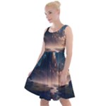 Space Planet Universe Galaxy Moon Knee Length Skater Dress
