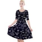 Background Graphic Abstract Pattern Quarter Sleeve A-Line Dress