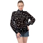 Background Graphic Abstract Pattern High Neck Long Sleeve Chiffon Top