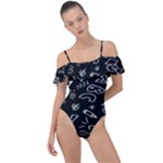 Background Graphic Abstract Pattern Frill Detail One Piece Swimsuit