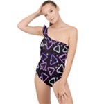 Abstract Background Graphic Pattern Frilly One Shoulder Swimsuit