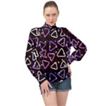 Abstract Background Graphic Pattern High Neck Long Sleeve Chiffon Top