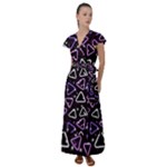 Abstract Background Graphic Pattern Flutter Sleeve Maxi Dress