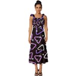 Abstract Background Graphic Pattern Tie-Strap Tiered Midi Chiffon Dress