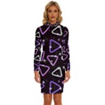 Abstract Background Graphic Pattern Long Sleeve Shirt Collar Bodycon Dress