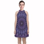 Shape Geometric Symmetrical Velvet Halter Neckline Dress 