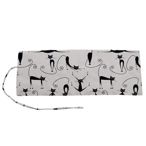 Pattern Cats Black Feline Kitten Roll Up Canvas Pencil Holder (S) from UrbanLoad.com