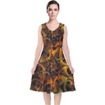 Digitalartflower V-Neck Midi Sleeveless Dress 