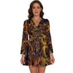 Digitalartflower Long Sleeve V-Neck Chiffon Dress 