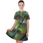 Digitalart  Waves Short Sleeve Shoulder Cut Out Dress 