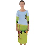 Mother And Daughter Yoga Art Celebrating Motherhood And Bond Between Mom And Daughter. Quarter Sleeve Midi Bodycon Dress