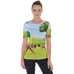 Mother And Daughter Yoga Art Celebrating Motherhood And Bond Between Mom And Daughter. Shoulder Cut Out Short Sleeve Top
