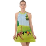 Mother And Daughter Yoga Art Celebrating Motherhood And Bond Between Mom And Daughter. Halter Tie Back Chiffon Dress