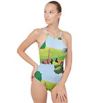 Mother And Daughter Yoga Art Celebrating Motherhood And Bond Between Mom And Daughter. High Neck One Piece Swimsuit