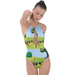 Mother And Daughter Yoga Art Celebrating Motherhood And Bond Between Mom And Daughter. Plunge Cut Halter Swimsuit