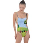 Mother And Daughter Y Tie Strap One Piece Swimsuit