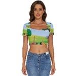 Mother And Daughter Yoga Art Celebrating Motherhood And Bond Between Mom And Daughter. Short Sleeve Square Neckline Crop Top 