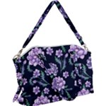 Elegant purple pink peonies in dark blue background Canvas Crossbody Bag