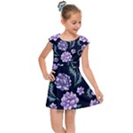 Elegant purple pink peonies in dark blue background Kids  Cap Sleeve Dress