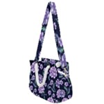 Elegant purple pink peonies in dark blue background Rope Handles Shoulder Strap Bag