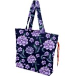 Elegant purple pink peonies in dark blue background Drawstring Tote Bag