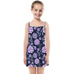 Elegant purple pink peonies in dark blue background Kids  Summer Sun Dress