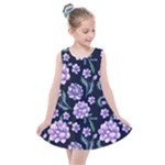 Elegant purple pink peonies in dark blue background Kids  Summer Dress