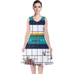 Abstract Statistics Rectangles Classification V-Neck Midi Sleeveless Dress 