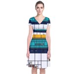Abstract Statistics Rectangles Classification Short Sleeve Front Wrap Dress