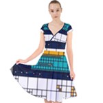 Abstract Statistics Rectangles Classification Cap Sleeve Front Wrap Midi Dress
