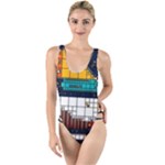 Abstract Statistics Rectangles Classification High Leg Strappy Swimsuit