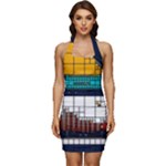 Abstract Statistics Rectangles Classification Sleeveless Wide Square Neckline Ruched Bodycon Dress