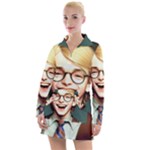 Schooboy With Glasses Women s Long Sleeve Casual Dress