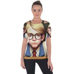 Schooboy With Glasses 2 Shoulder Cut Out Short Sleeve Top
