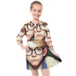 Schooboy With Glasses 2 Kids  Quarter Sleeve Shirt Dress