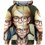 Schooboy With Glasses 2 Kids  Zipper Hoodie Without Drawstring